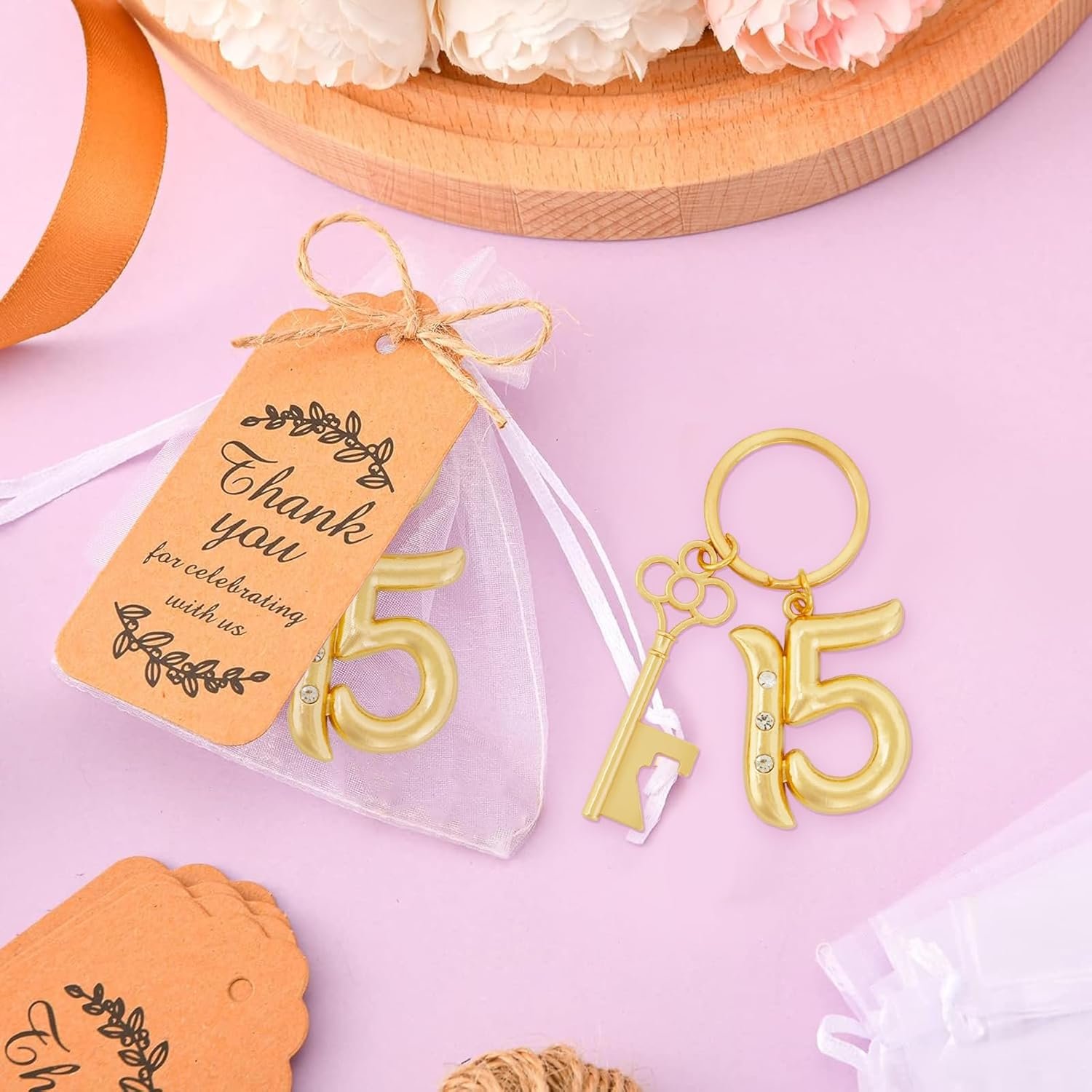 50Pcs 15th Quinceañera Key Bottle Openers Keychain Bulk 15 Birthday Party Favors, 15th Beer Key Chain Ring Bottle Opener Wedding Anniversary Return Gifts Party Decorations or Souvenirs for Guests - Image 4