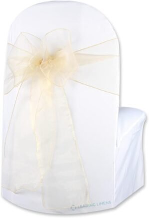 Sparkles Make It Special Leading Linens 20-pcs Organza Chair Cover Bow Sash – Champagne – Wedding Party Banquet Reception – 28 Colors Available