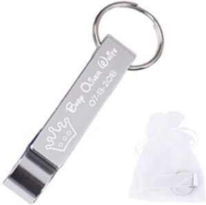 50pcs Personalized Customized Bottle Openers Keychains Wedding Favors Party For guests + White Organza bags