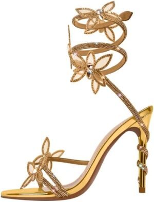 sexytag Diamante Heels Butterfly Wrap Around Strap Fantasy Rhinestone Sparkly Stiletto Heel Sandals