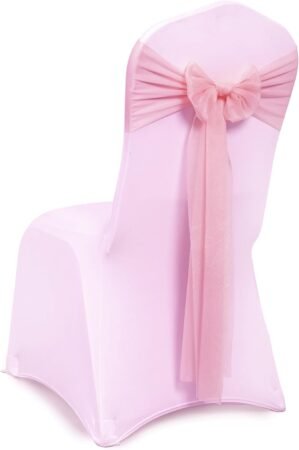 VDS Pack of 50, Blush Pink, Sheer Chiffon Chair Sashes Bows Chair Cover Back Tie Ribbon for Wedding Birthday Baby Shower Engagement Ceremony Event Party Banquet Restaurant Dining Chair Decoration