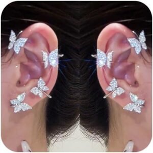 Butterfly Ear Cuffs Earrings Rhinestone Butterfly Ear Wrap No Piercing Eae Cuff Clip On Earrings for Women