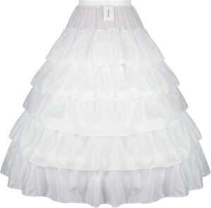 Petticoats for Women 4 Hoop Crinoline Petticoat for Wedding Dress, 5 Ruffles Layers Ball Gown Half Slips Underskirt