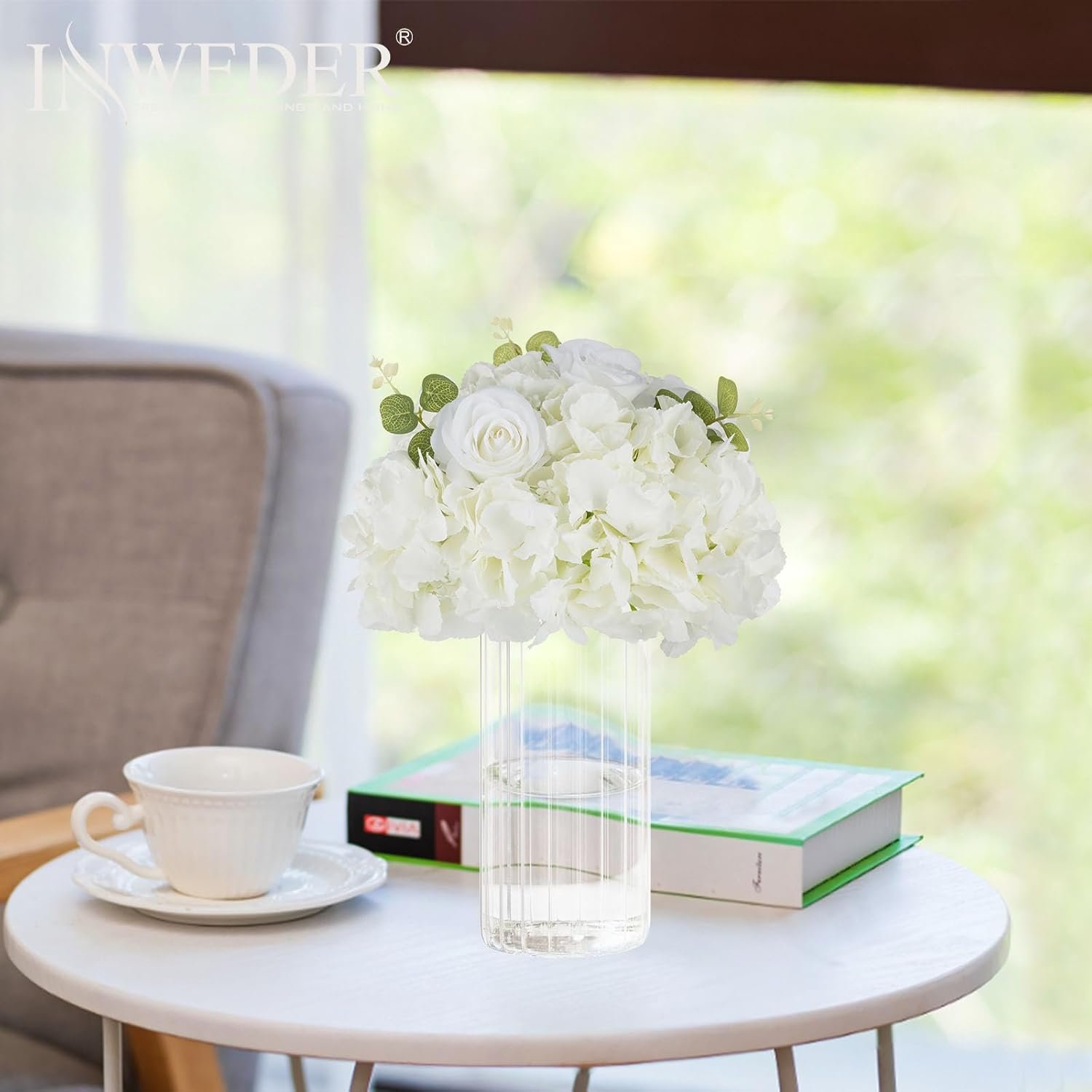 Wedding Flowers Flower Balls for Centerpieces - 2 Pcs Artificial Rose Balls, Small Fake Flower Ball, Silk Hydrangea Floral Ball, Arrangement Bouquet for Wedding Tables, Party, Home Decor, White - Image 5