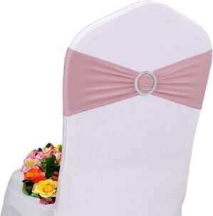 Pink Chair Sashes 50 Pack Spandex Chair Sashes Bows Dusty Pink Sashes for Chairs Stretch Chair Sash Bands with Buckle Slider for Wedding Banquet Party Decorations