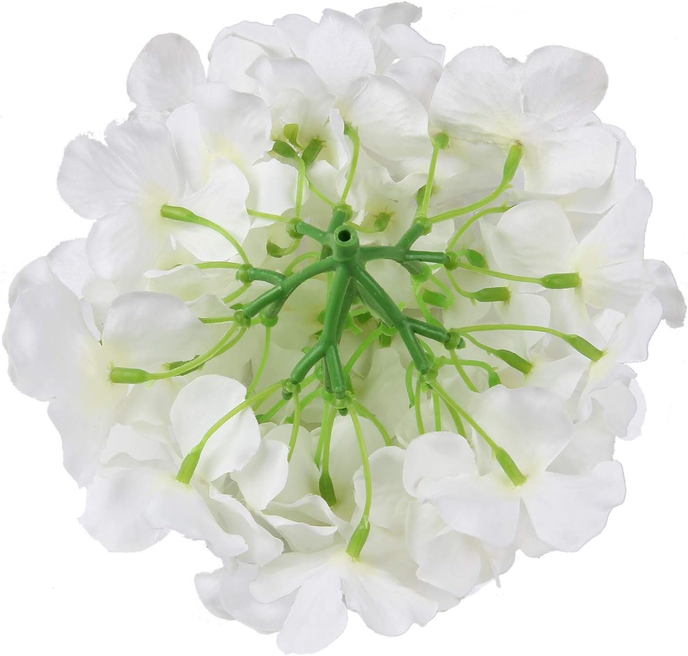 Flojery Silk Hydrangea Heads Artificial Flowers Heads with Stems for Home Wedding Decor,Pack of 10 (White) - Image 2