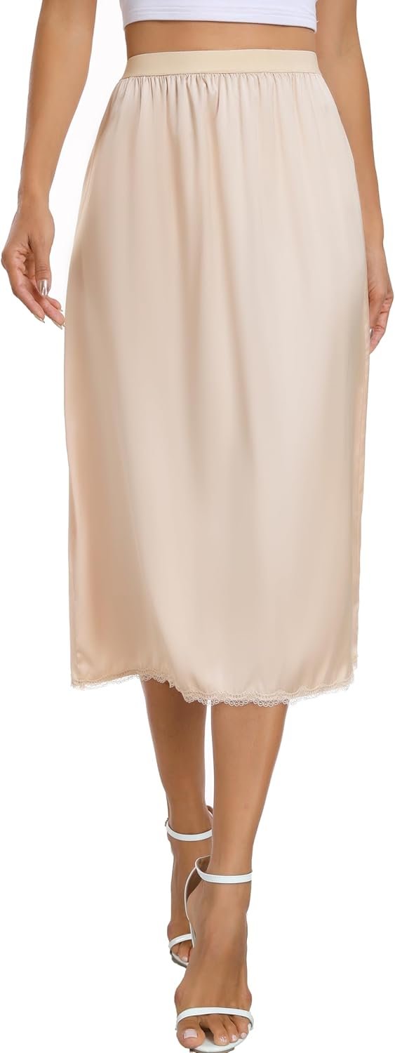 Vlazom Women's Satin Half Slip for Under Dress Long Underskirt Soft Under Slips for Women Under Dresses Size S-XXL - Image 7