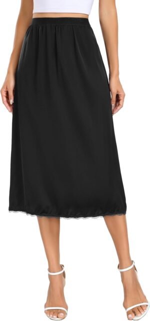 Vlazom Women’s Satin Half Slip for Under Dress Long Underskirt Soft Under Slips for Women Under Dresses Size S-XXL