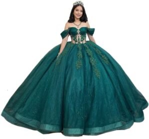 Mouccy Glitter Lace Quinceanera Dresses Beaded Off Shoulder Sweet 16 Dresses with Train Pearly XV Dresses for Quinceanera