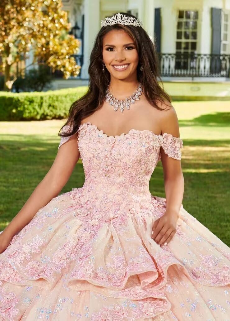 3D Flowers Lace Appliques Quinceanera Dresses Beaded Ruffles Ball Gown Off Shoulder Puffy Tulle Sweet 16 Dresses - Image 7