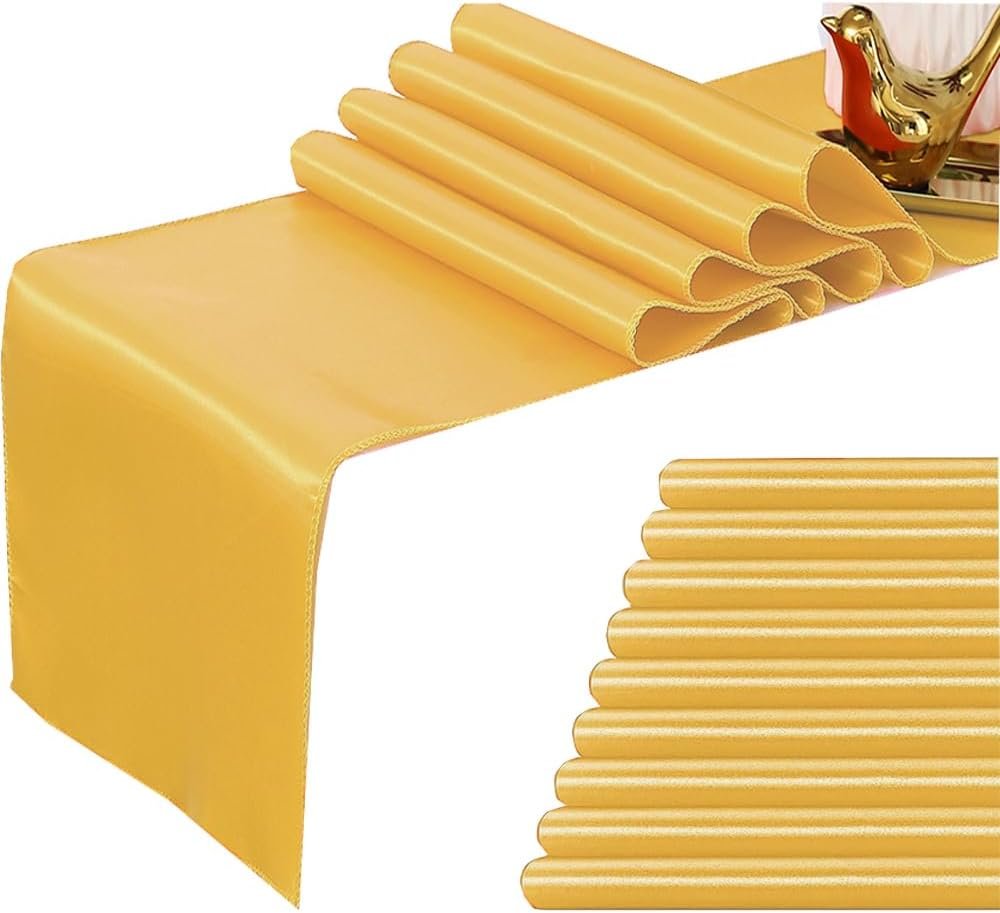 10 Pack Satin Table Runner 12 x 108 inches Long, Ribbon Table Runners Gold for Wedding Parties Birthday Banquet Restaurant Decorations (Gold, 10 Pieces) - Image 3
