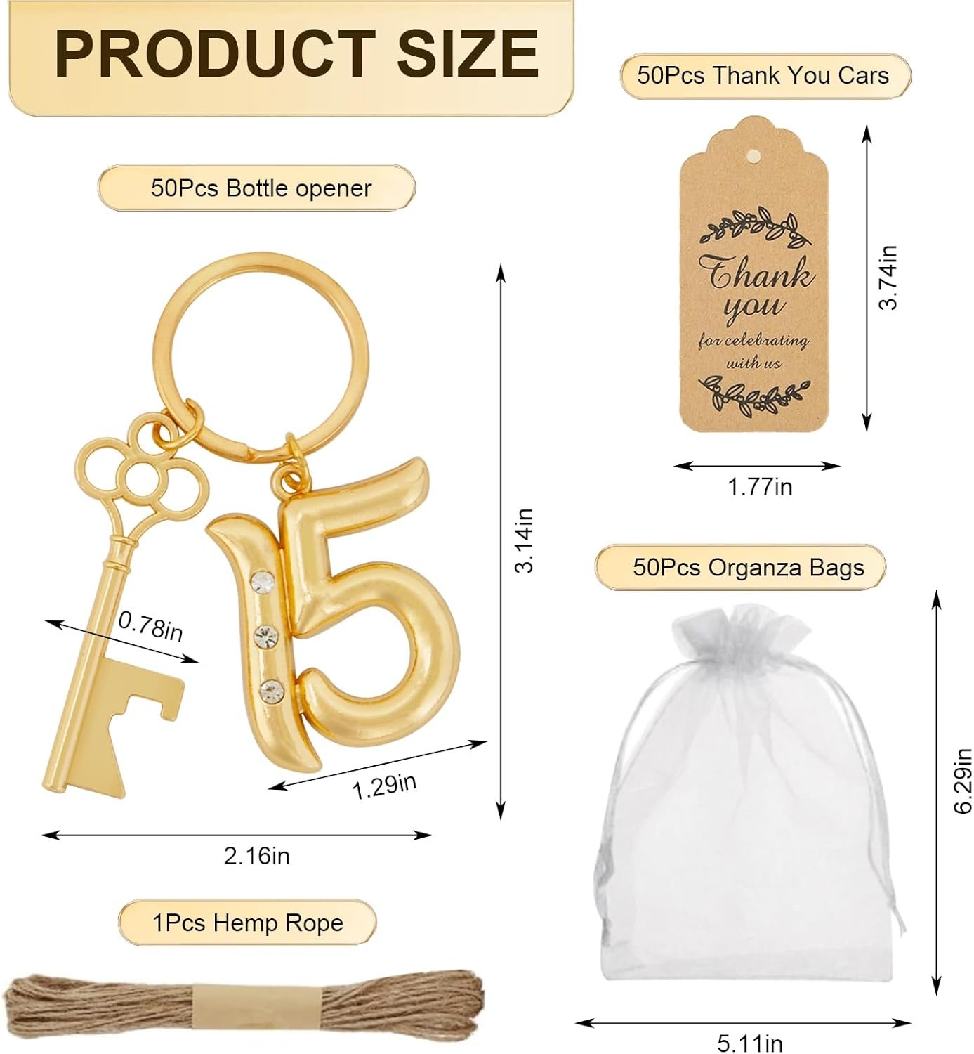 50Pcs 15th Quinceañera Key Bottle Openers Keychain Bulk 15 Birthday Party Favors, 15th Beer Key Chain Ring Bottle Opener Wedding Anniversary Return Gifts Party Decorations or Souvenirs for Guests - Image 2