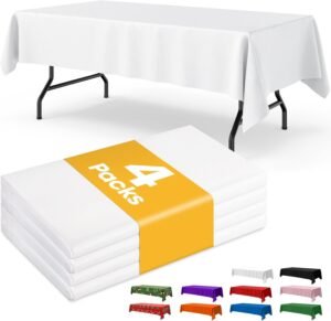 White Plastic Table Cloth Rectangle Table 4 Pack, 54”×108” White Tablecloth for 6ft Tables, Table Cloth for Disposable Use, Table Cover for Holiday Party, Gathering