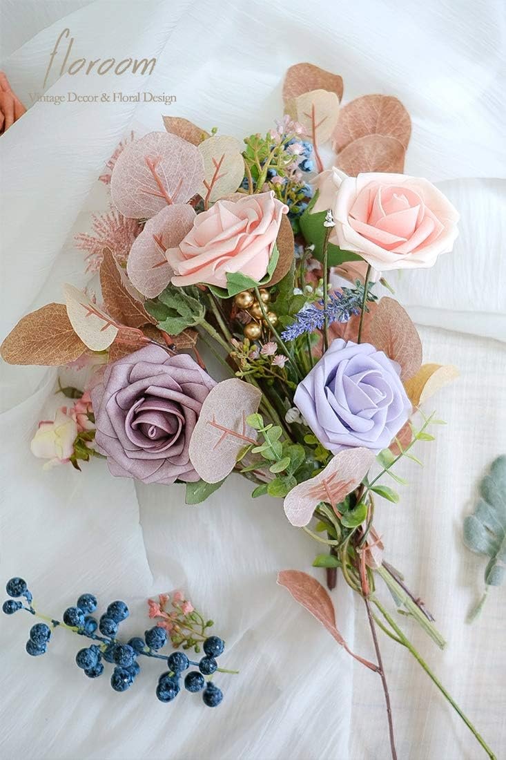 Floroom Artificial Flowers 25pcs Real Looking Blush Foam Fake Roses with Stems for DIY Wedding Bouquets Bridal Shower Centerpieces Party Decorations - Image 2
