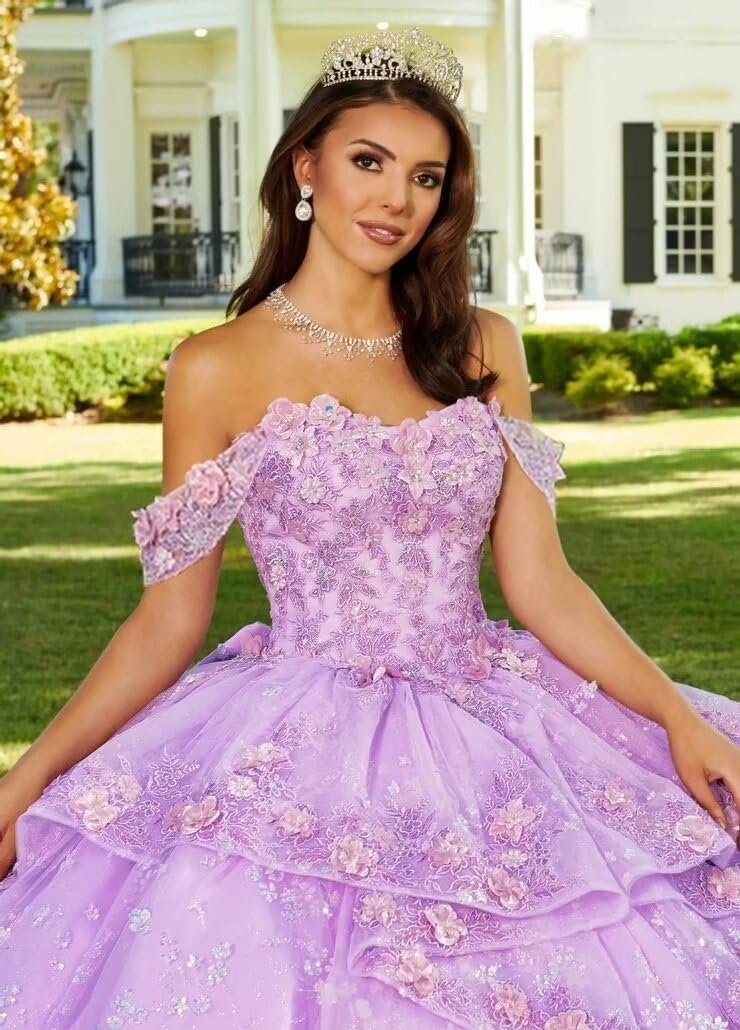 3D Flowers Lace Appliques Quinceanera Dresses Beaded Ruffles Ball Gown Off Shoulder Puffy Tulle Sweet 16 Dresses - Image 4