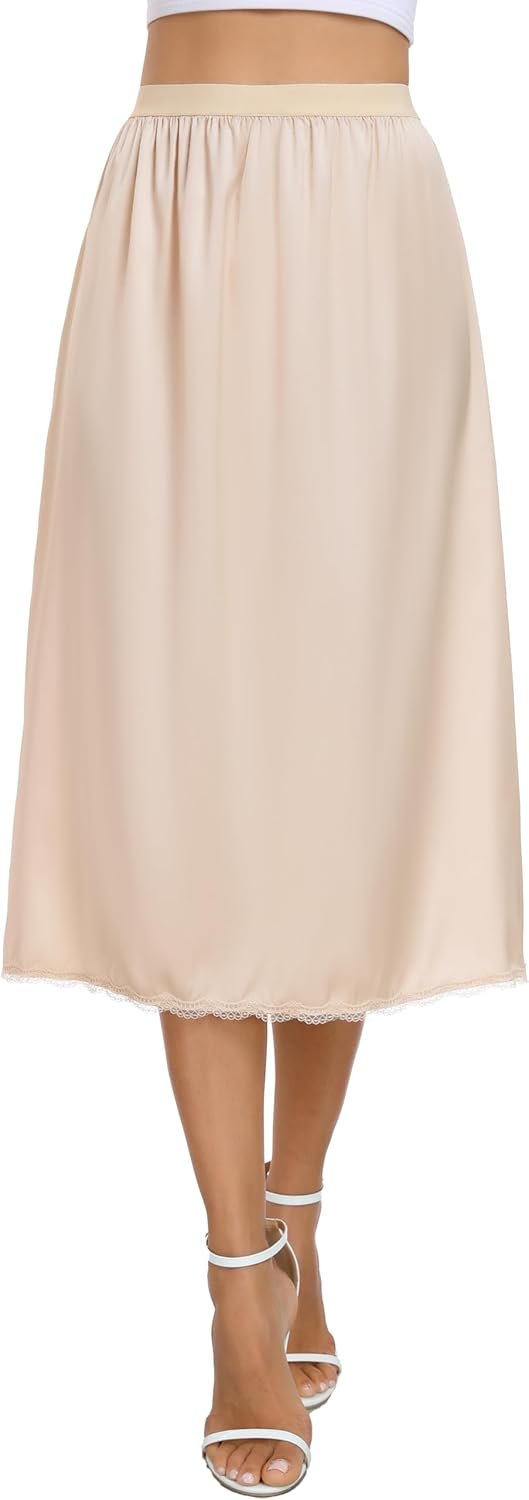 Vlazom Women's Satin Half Slip for Under Dress Long Underskirt Soft Under Slips for Women Under Dresses Size S-XXL