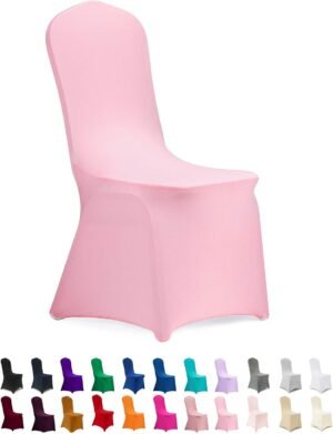 Peomeise Stretch Spandex Chair Cover for Wedding Party Dining Banquet Event (Pink, 25)