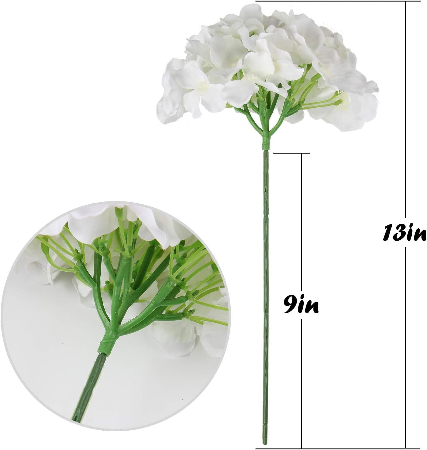 Flojery Silk Hydrangea Heads Artificial Flowers Heads with Stems for Home Wedding Decor,Pack of 10 (White) - Image 3