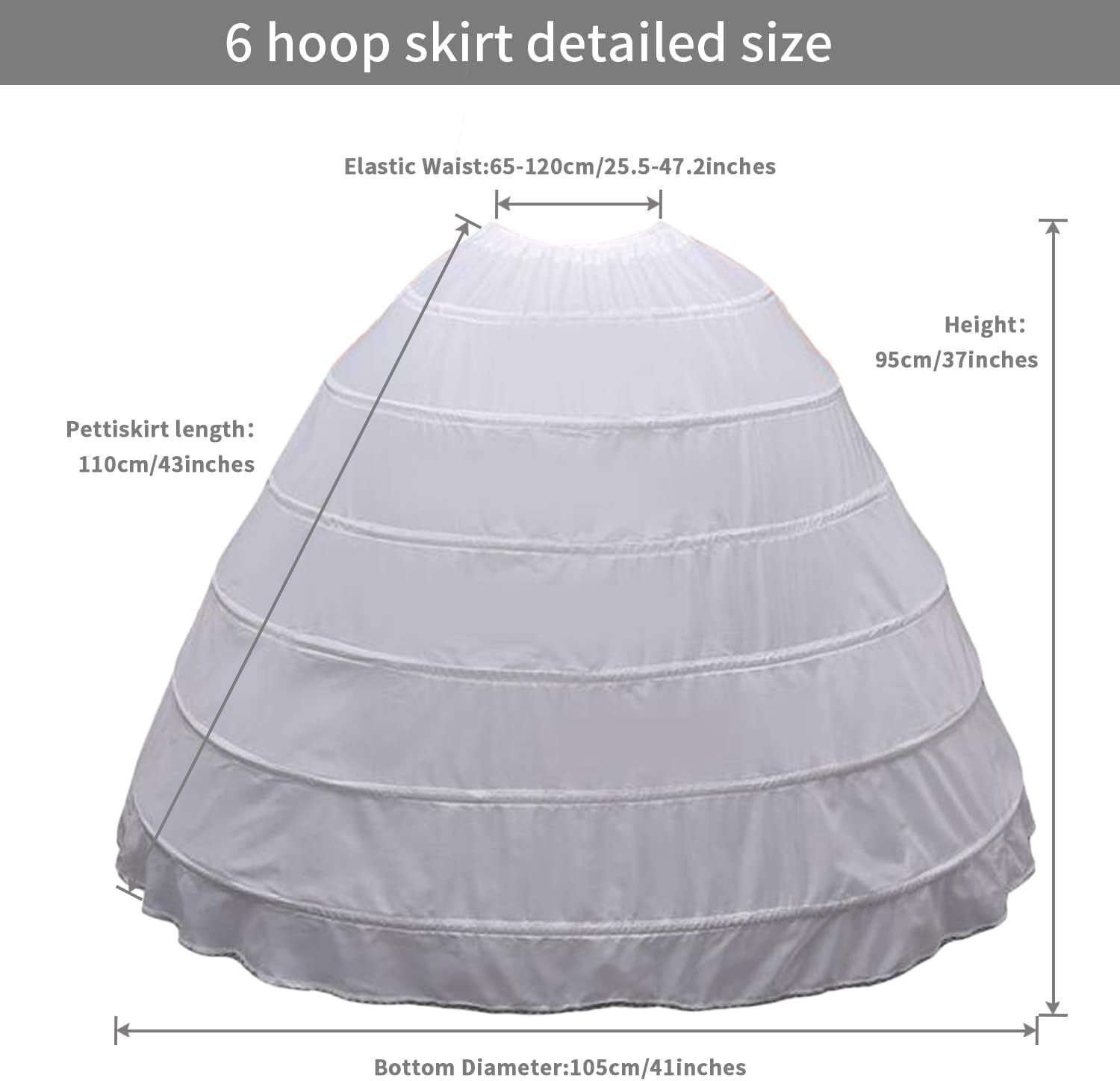 Women Crinoline Petticoat A-line 6 Hoop Skirt Slips Long Underskirt for Wedding Bridal Dress Ball Gown - Image 2