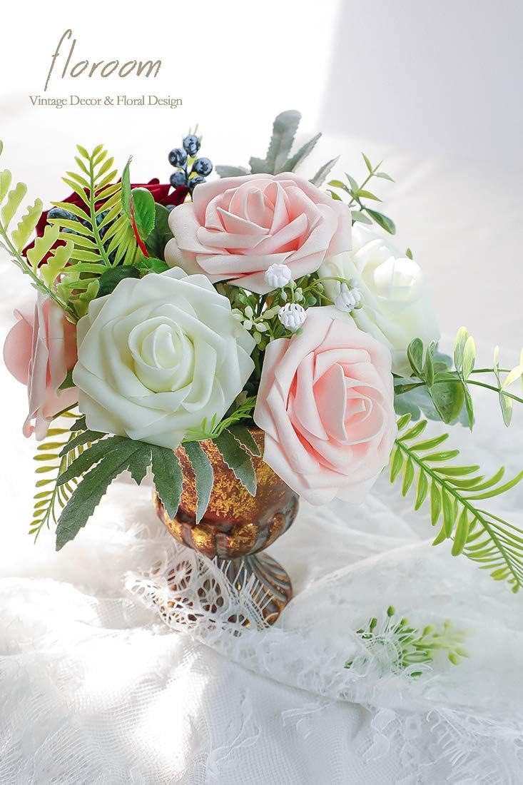 Floroom Artificial Flowers 25pcs Real Looking Blush Foam Fake Roses with Stems for DIY Wedding Bouquets Bridal Shower Centerpieces Party Decorations - Image 3