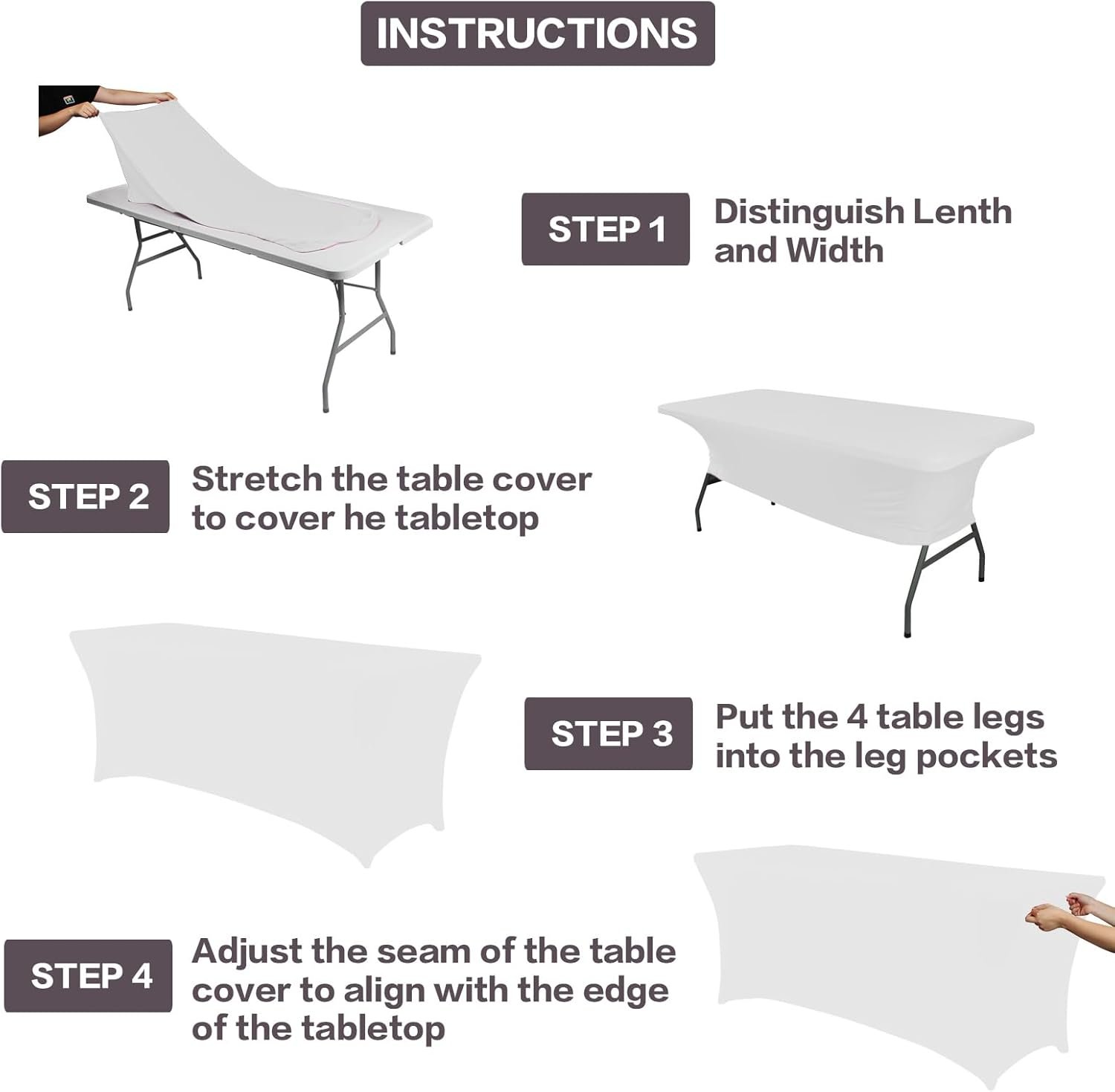 IVAPUPU 2 Pack 6FT Table Cloth for Rectangular Fitted Events Stretch White Table Covers Washable Table Cover Spandex Spring Tablecloth Table Protector for Party, Wedding, Cocktail, Banquet, Festival - Image 4