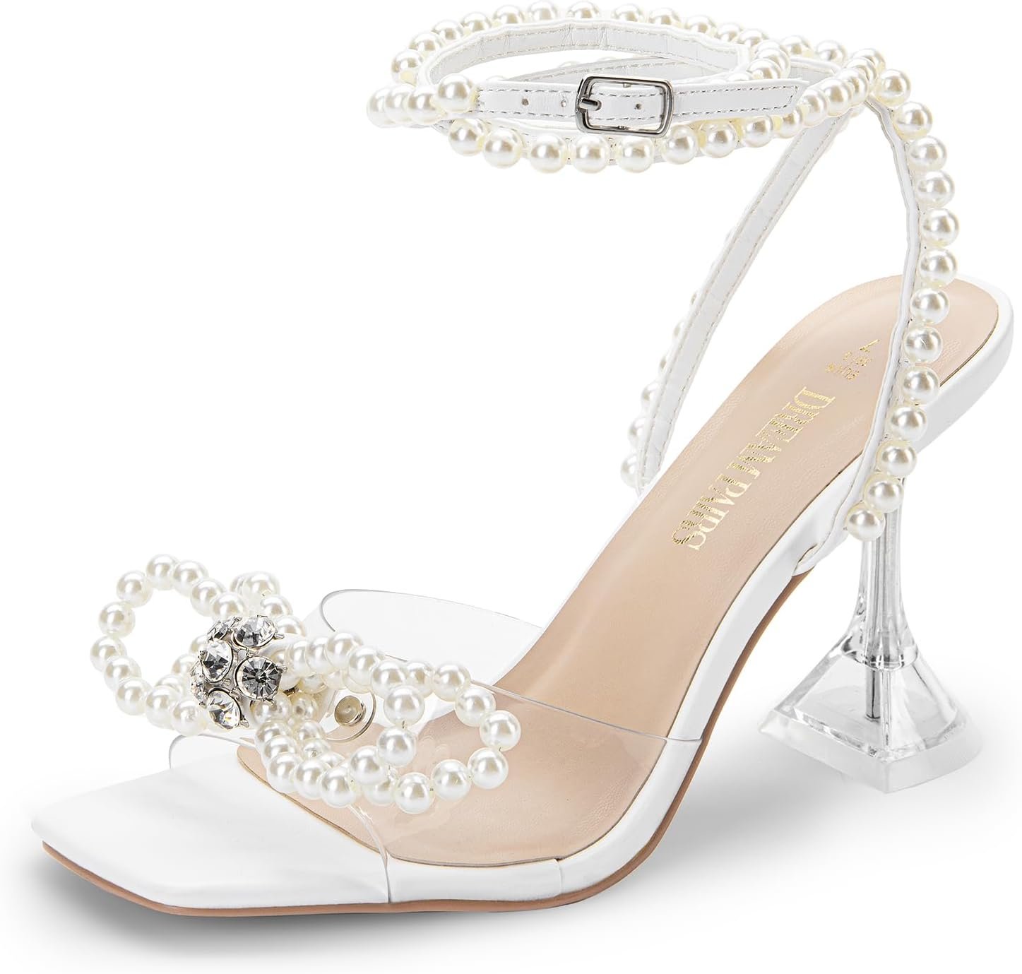 DREAM PAIRS Stiletto Bow Heels for Women Strappy Sparkly Rhinestone Square Toe Clear Crystal High Sandals for Party Wedding