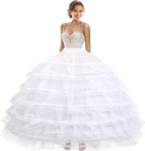 Women 6 Hoop 6 Layered Petticoat White A-line Floor-Length Crinoline Underskirt for Bridal Wedding Dress Ball Gown
