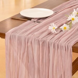 Socomi Pink Table Runner Valentine’s Day Cheesecloth Table Runner Spring Easter 120 inch Cheese Cloth Runner 10FT Boho Rustic Gauze Table Runner for Wedding Party Baby Shower Birthday Decor