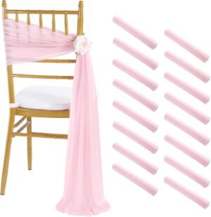 Pink Chair Sashes 16 Pieces 240cm Long Chair Bows Sashes Sheer Tulle Flowy Fabric for Wedding Aisle Chairs Decoration
