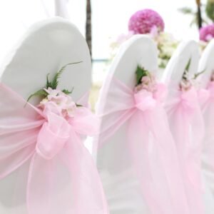 25 Pcs Organza Chair Sashes for Wedding Banquet Party Decoration Chair Bows Ties Chair Cover Bands Event Supplies – Light Pink