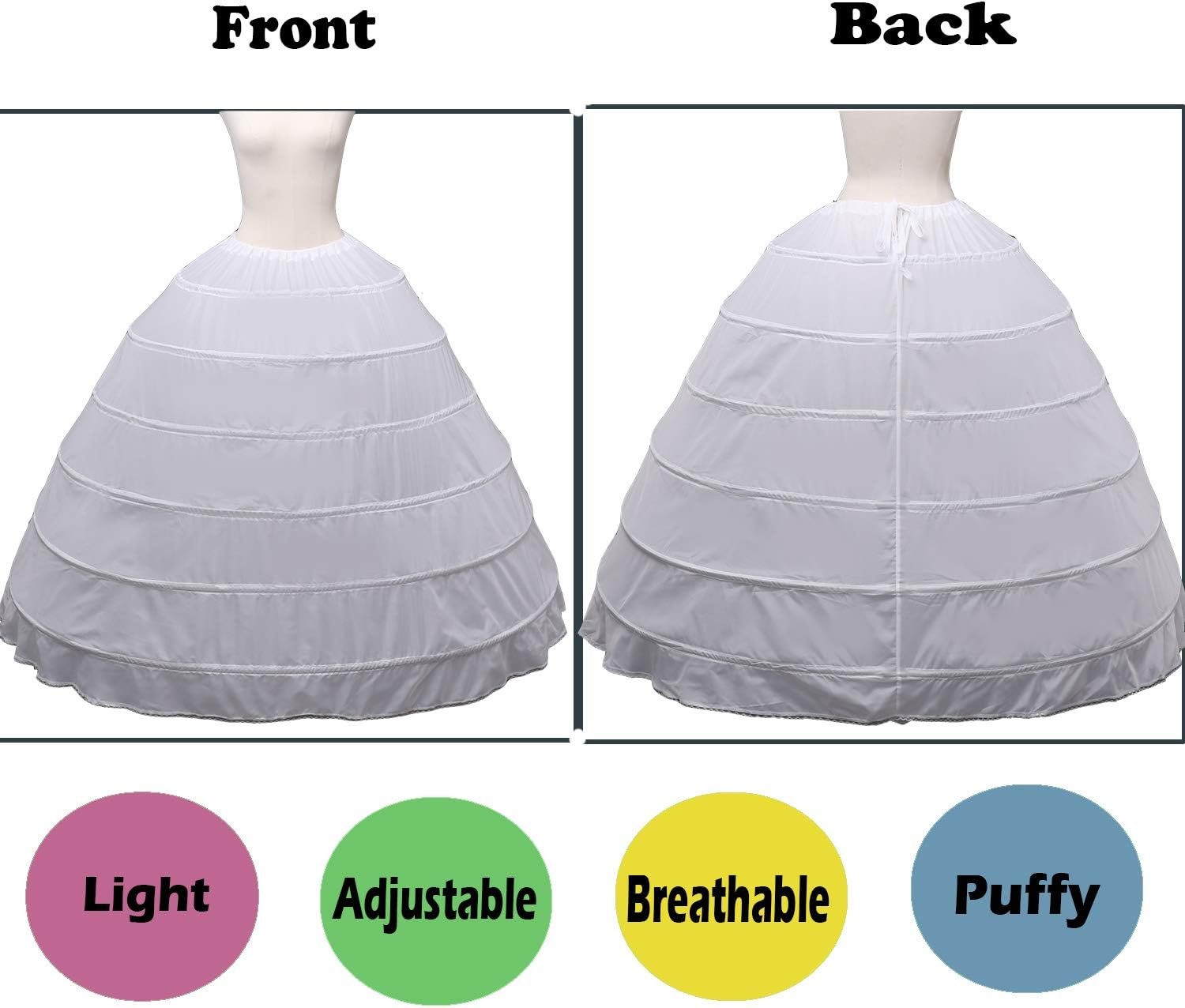 Women Crinoline Petticoat A-line 6 Hoop Skirt Slips Long Underskirt for Wedding Bridal Dress Ball Gown - Image 6