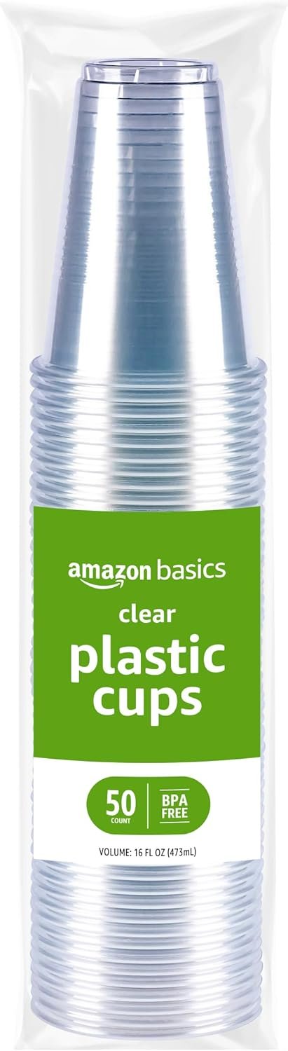 Amazon Basics Disposable Clear Plastic Cups, 16oz, 50 Count