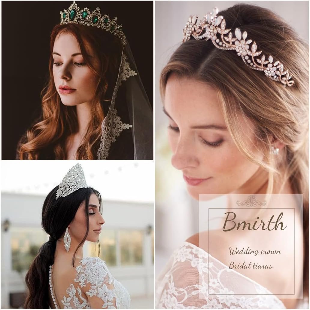 Baroque Crown and Tiara Gold Crystal Pearl Bride Wedding Queen Crowns Decorative Princess Tiaras Rhinestone Hair Accessories for Women and Girls (L) - Image 6