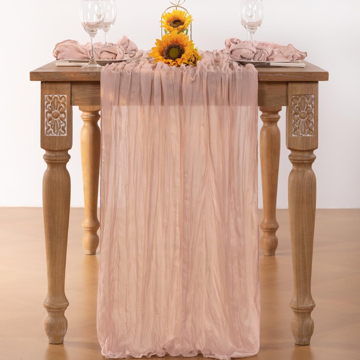 Pink Cheesecloth Table Runner Valentine's Day Dusty Pink Boho Sheer Gauze Table Runner 120 Inches Long Spring Table Decorations for Wedding Bridal Girl Baby Shower Easter Sweet 16 Party Decor - Image 4
