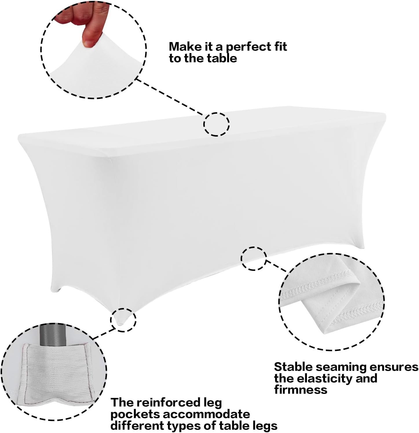 IVAPUPU 2 Pack 6FT Table Cloth for Rectangular Fitted Events Stretch White Table Covers Washable Table Cover Spandex Spring Tablecloth Table Protector for Party, Wedding, Cocktail, Banquet, Festival - Image 2