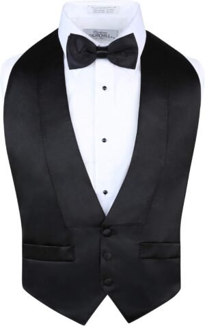 S.H. Churchill & Co. Men’s Satin Backless Vest & Bow Tie Set – Black & White Available