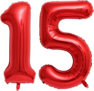 40 Inch Red 15 Number Balloons Giant 15 or 51 Balloons Red Birthday 15 Balloons 15th Birthday Anniversary Party Decorations Supplies