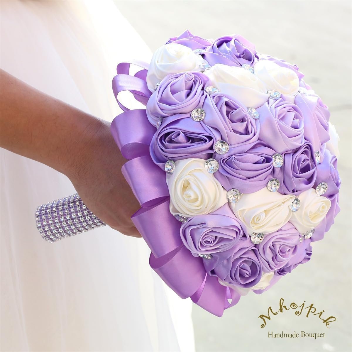 6.3" Lavender, Lilac & Ivory Bridal Wedding Bouquet Round Holding Bouquet Throw Toss Artificial Rose Flower Bunch for Bride Bridesmaid Wedding Quinceanera - Image 4