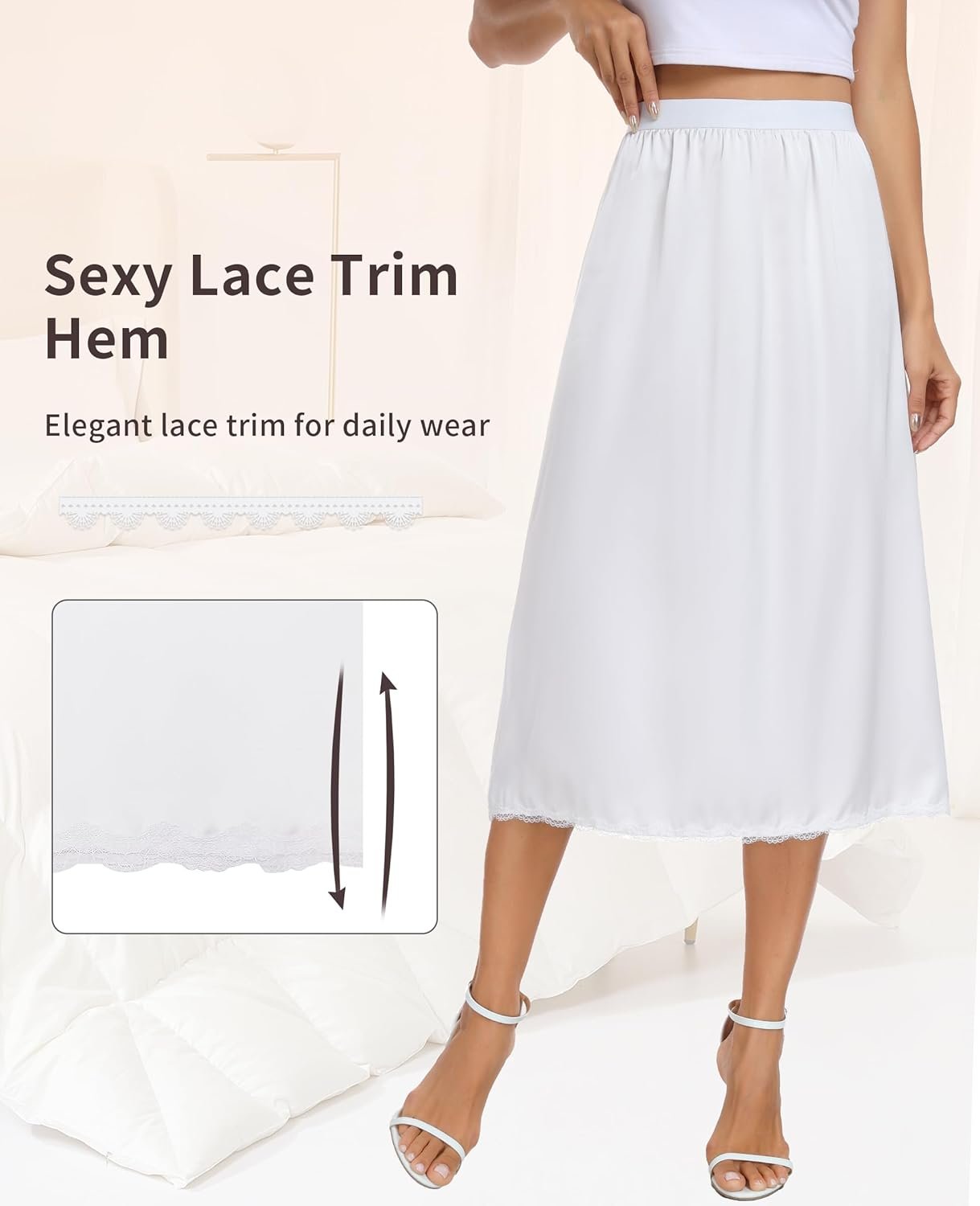 Vlazom Women's Satin Half Slip for Under Dress Long Underskirt Soft Under Slips for Women Under Dresses Size S-XXL - Image 3