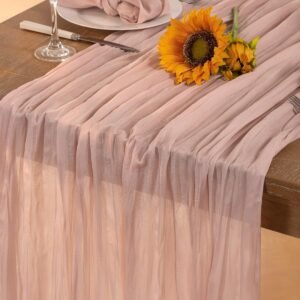 Pink Cheesecloth Table Runner Valentine’s Day Dusty Pink Boho Sheer Gauze Table Runner 120 Inches Long Spring Table Decorations for Wedding Bridal Girl Baby Shower Easter Sweet 16 Party Decor