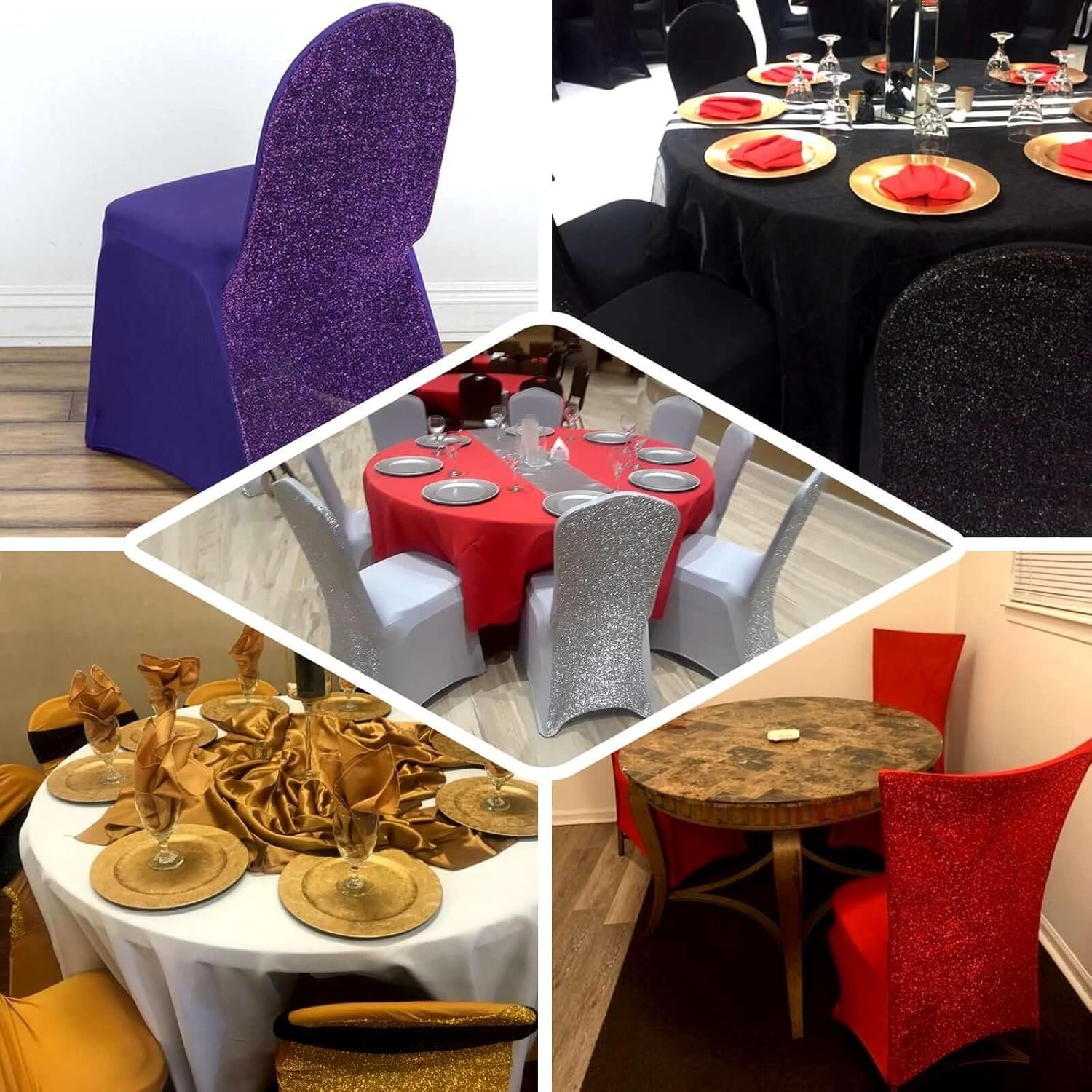 Efavormart Rose Gold Spandex Stretch Banquet Chair Cover with Metallic Glitte Dinning Event Slipcover for Wedding Party Banquet - Image 5