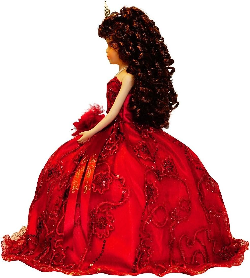 KINNEX COLLECTIONS SINCE 1997 18" Porcelain Quinceanera Umbrella Doll (Quince Anos)~ KK18725-7 ~ (Burgundy) - Image 3