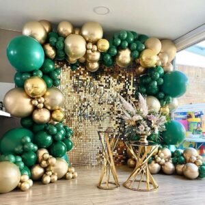 Green and Gold Balloon Arch Garland Kit-Metallic Gold Balloon Dark Green Balloon 135Pcs for Birthday,Baby Shower,Christmas,Gender Reveal,Wedding Party Decoration