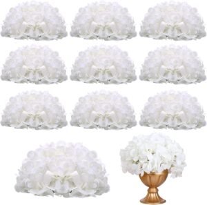 Tigeen 10 Pcs Artificial Flower Ball Centerpieces Faux Flowers White Silk Hydrangea Balls Artificial Hydrangea Flower Arrangements Wedding Proposal Engagement Ceremony Party Bouquet Family