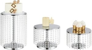 3pcs/Set Cake Stand with Metal Mirrored, Round Wedding Cake Stand Silver, Bling Cake Stand Trays for Wedding Table, Baby Shower, Birthday, Anniversary