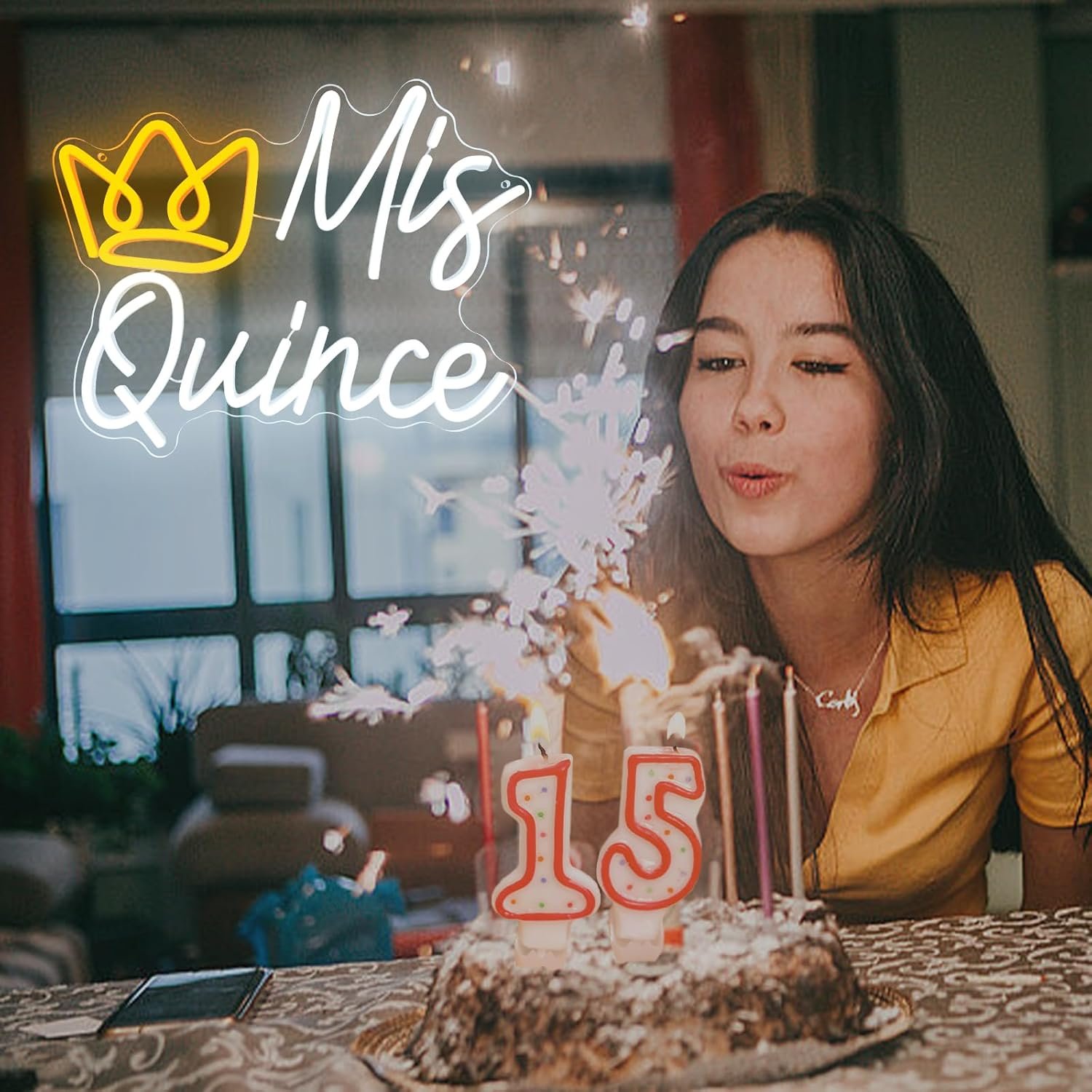 Mis Quince Neon Sign, LED Mis Quinceanera Neon Sign with Crown, Dimmable Mis Xv Neon Sign Light, Mis 15 Años Letrero Quinceanera Decorations for 15th Birthday Party Girl Kid Christmas Wall Decor - Image 2