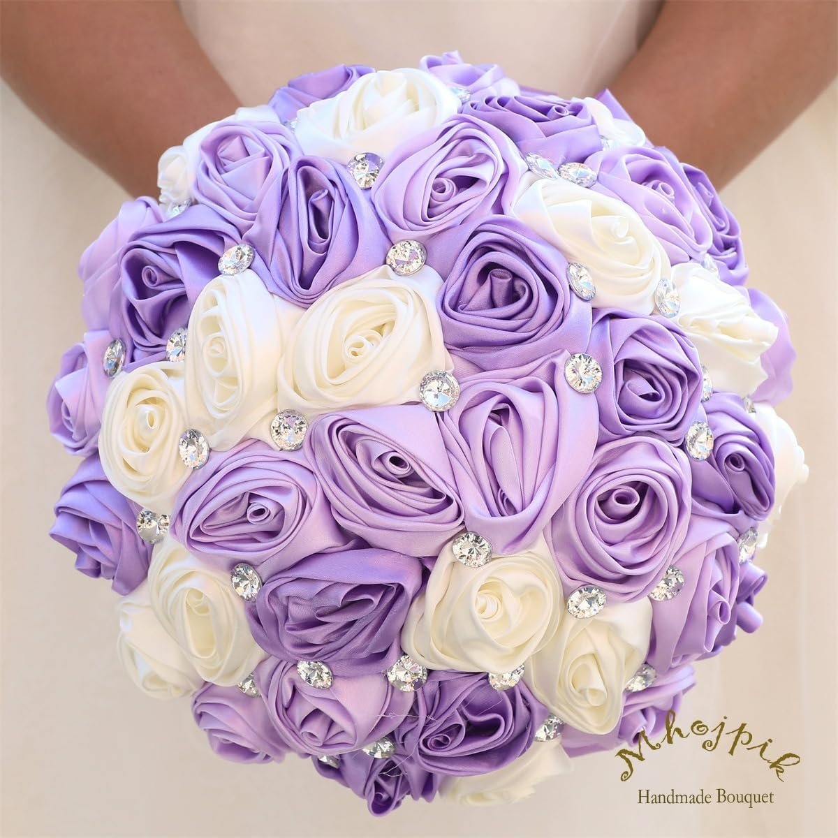 6.3" Lavender, Lilac & Ivory Bridal Wedding Bouquet Round Holding Bouquet Throw Toss Artificial Rose Flower Bunch for Bride Bridesmaid Wedding Quinceanera - Image 2