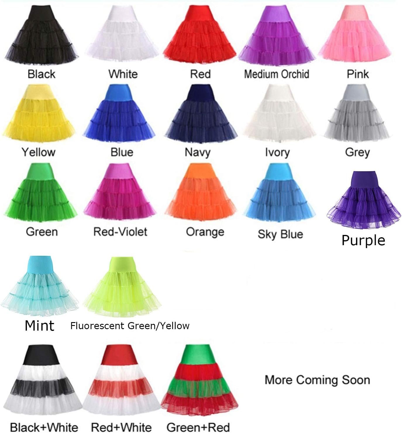 Women's 50s Vintage Rockabilly Petticoat Crinoline Tutu Underskirt 26" Net Tulle Half Slip - Image 8