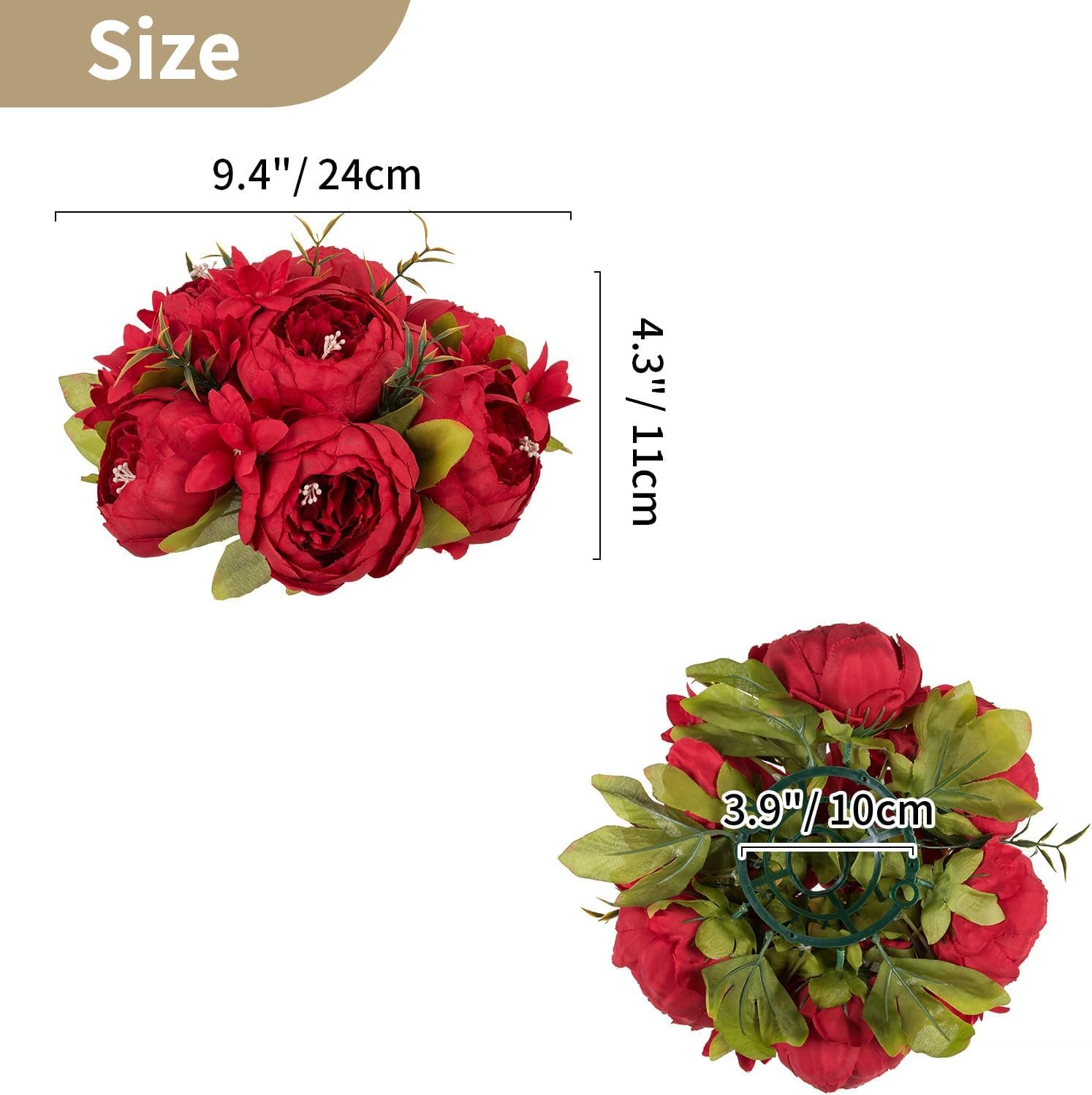 NUPTIO Flower Balls Flowers for Centerpieces: 10 Pcs 9.4 inch Diam Red Artificial Peony Fake Flower Ball Arrangement Bouquet Wedding Centerpieces for Tables Wedding Centerpiece Decorations - Image 6