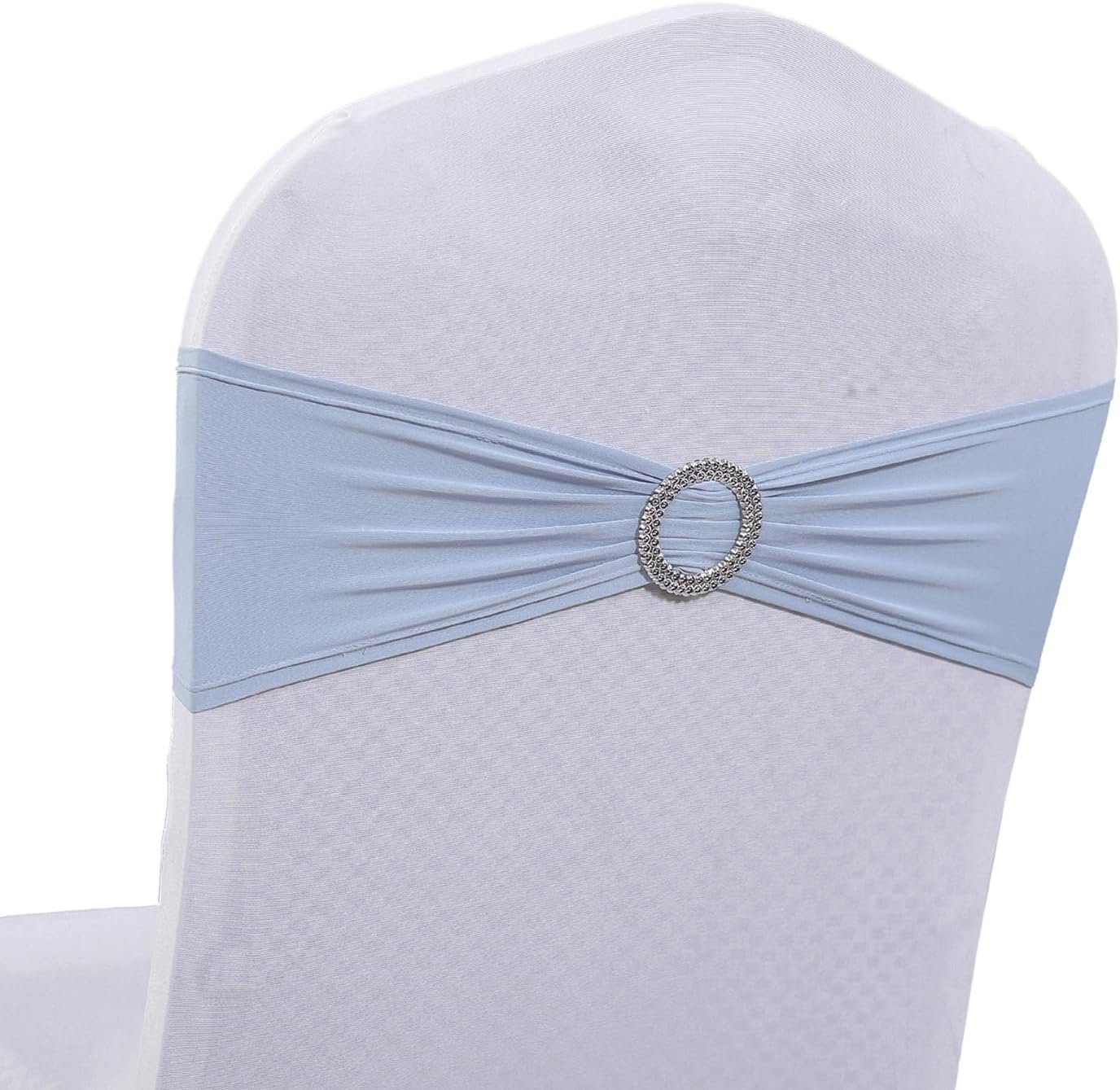 MDS Pack of 50 Spandex Chair Sashes Bow Premium Stretch Chair Cover Band with Buckle Slider Universal fits Elastic Dining Chair Ties for Wedding Party Banquet Events Decoration - Baby Blue